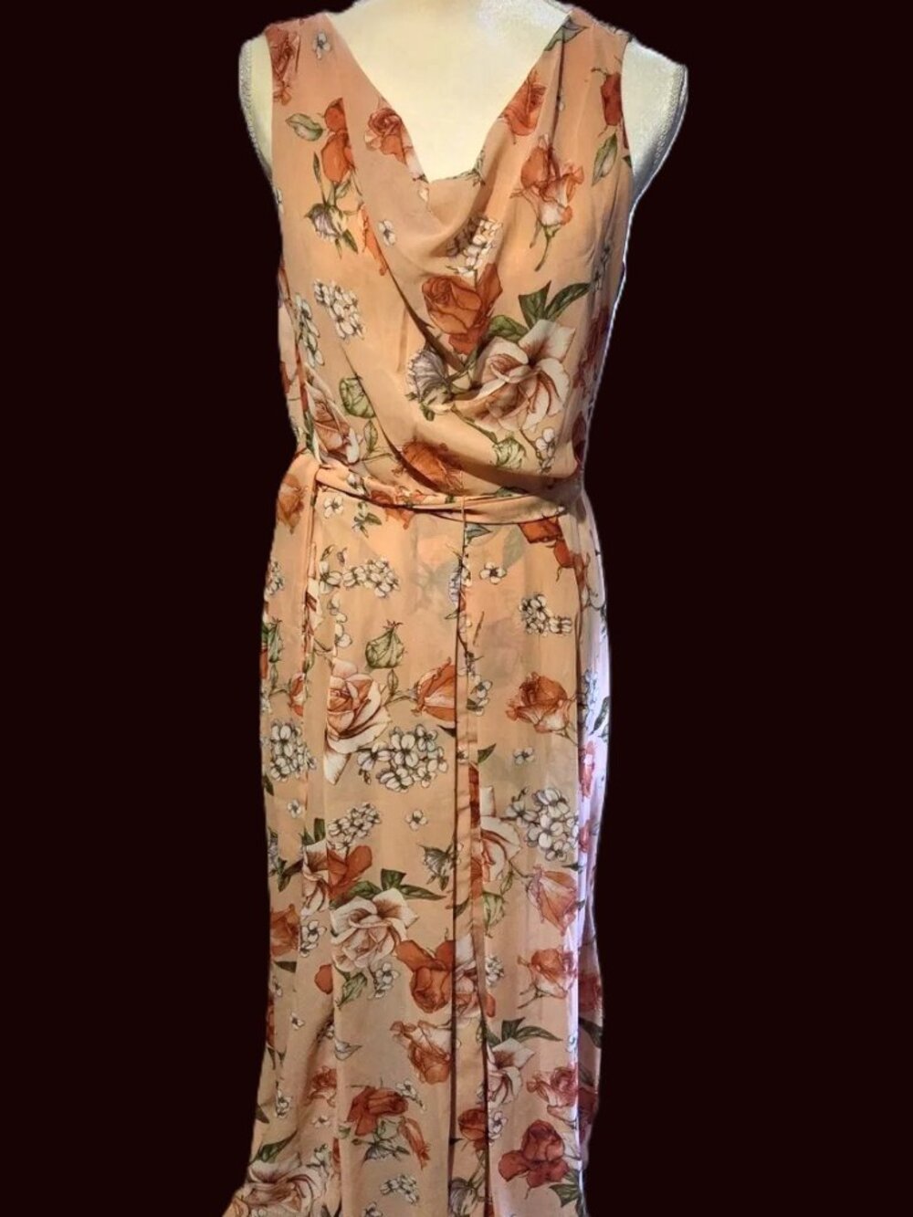 Kate & Lily Sleeveless Peach Floral Maxi Dress